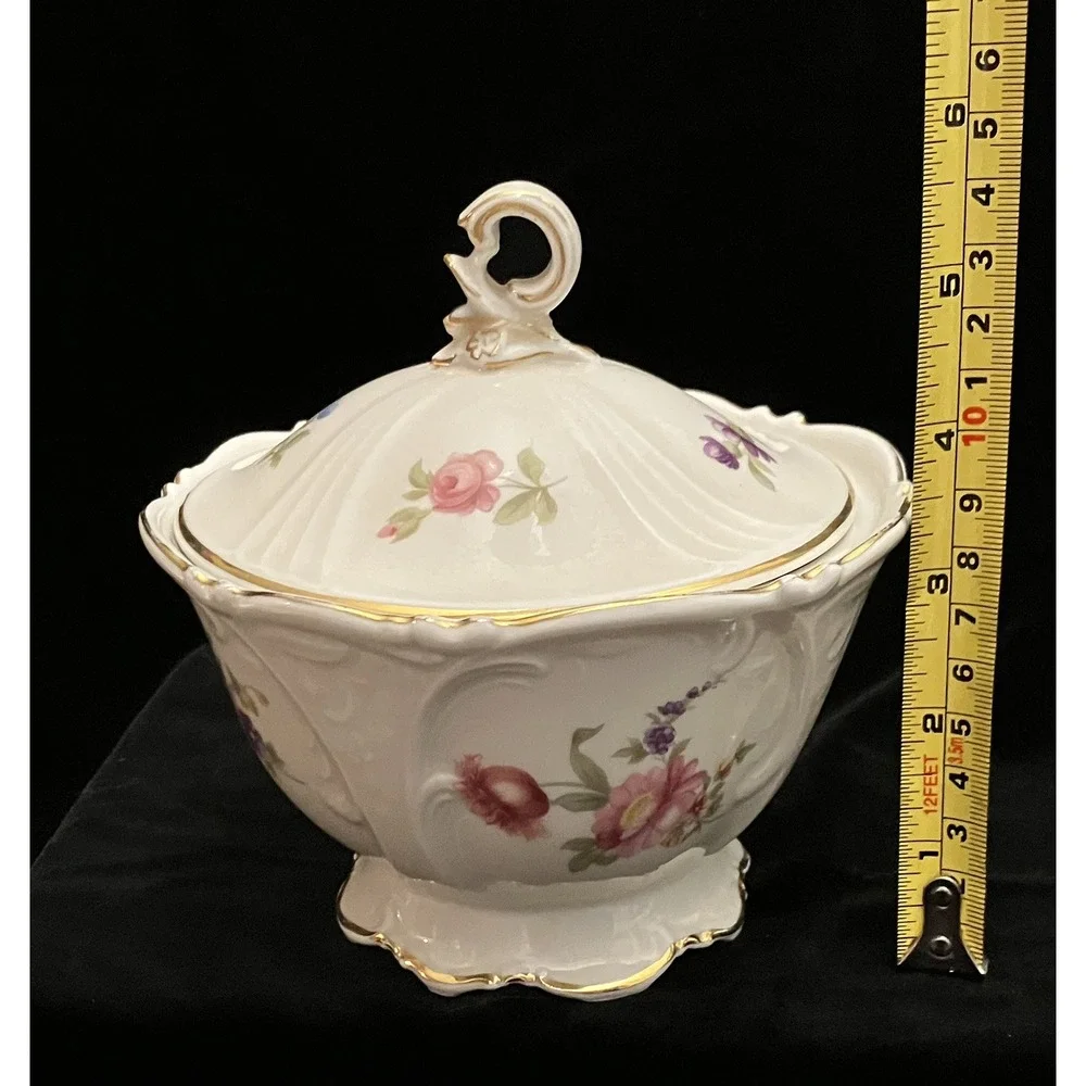 VTG Krautheim Bavarian Porcelain China Floral Sugar Bowl US Zone Germany 1940s